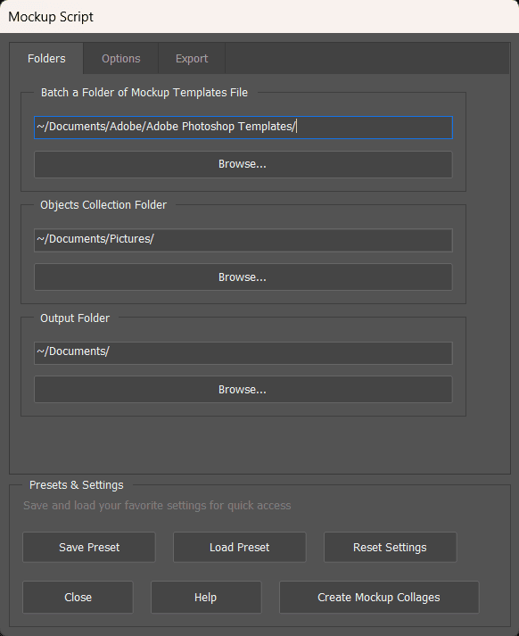 Mockup Script Folders Tab Interface